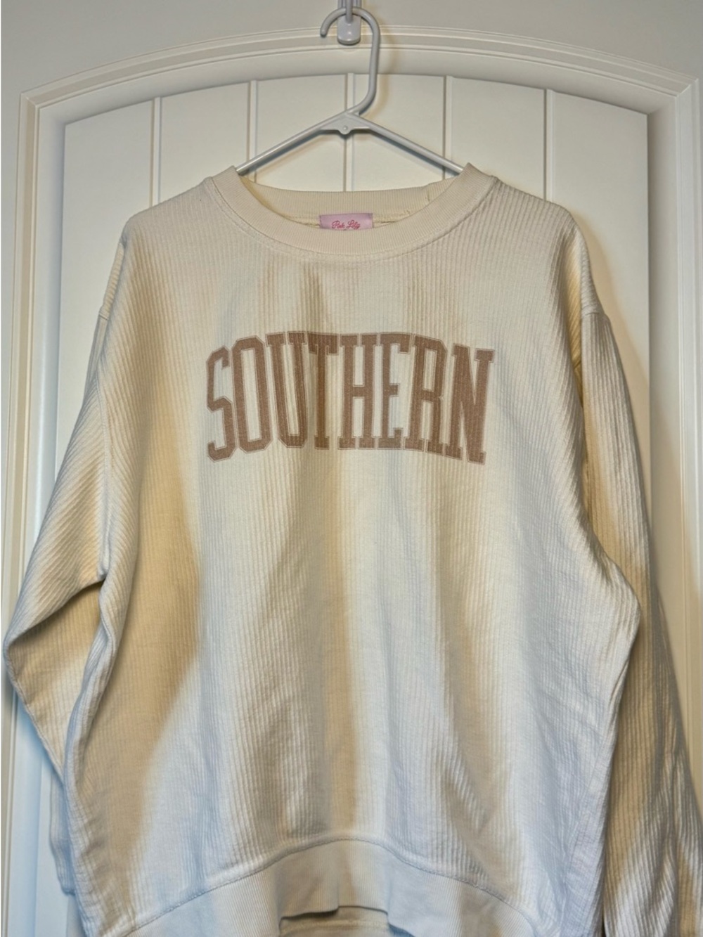 Southern Graphic Waffle Knit Sweatshirt - Cream with Tan Lettering